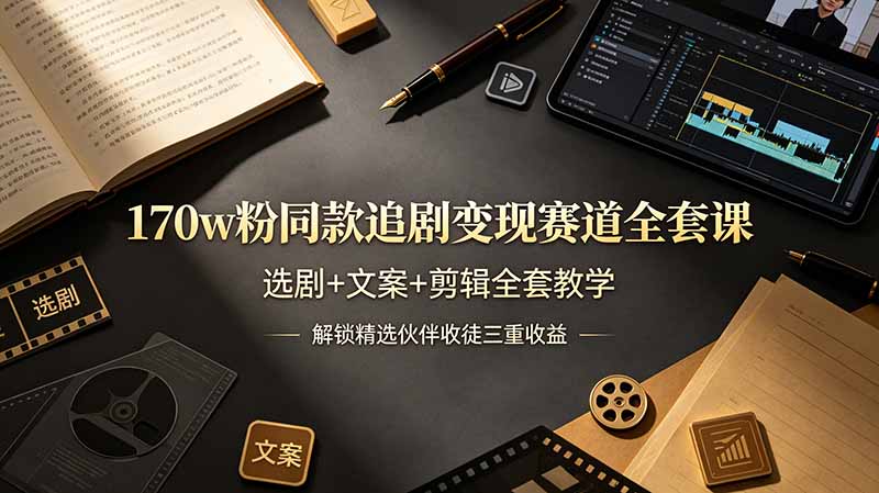 170w粉博主同款追剧变现赛道全套课，选剧+文案+剪辑全套教学，解锁精选伙伴收徒三重收益-超级会员网