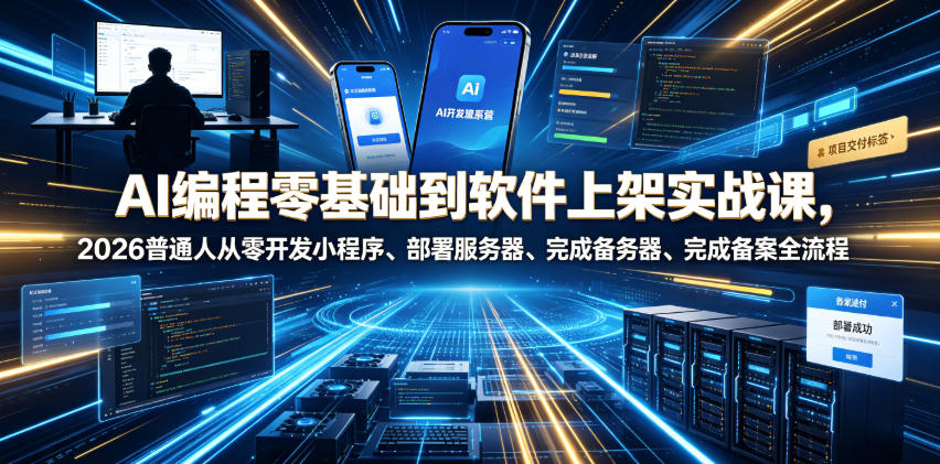 AI编程零基础到软件上架实战课，2026普通人从零开发小程序、部署服务器、完成备案全流程项目落地教程-超级会员网