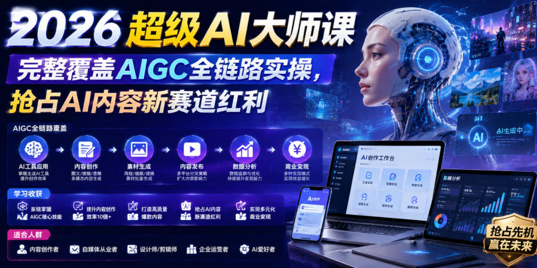 2026超级AI大师课，完整覆盖AIGC全链路实操，抢占AI内容新赛道红利-超级会员网