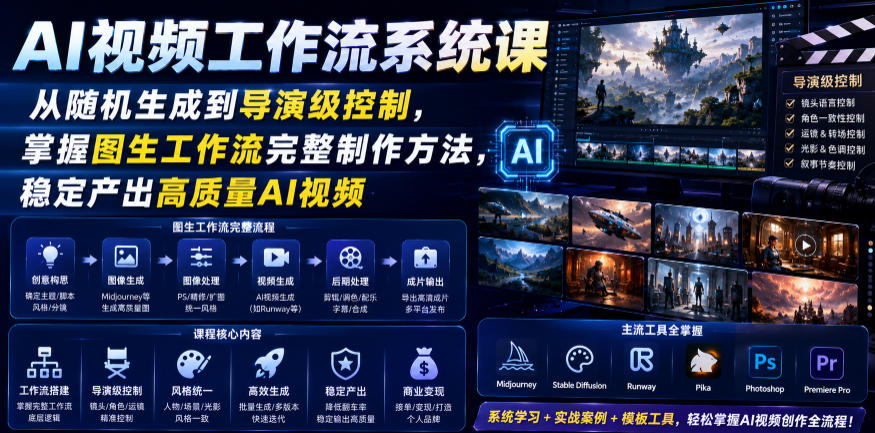 AI视频工作流系统课，从随机生成到导演级控制，掌握图生工作流完整制作方法，稳定产出高质量AI视频-超级会员网