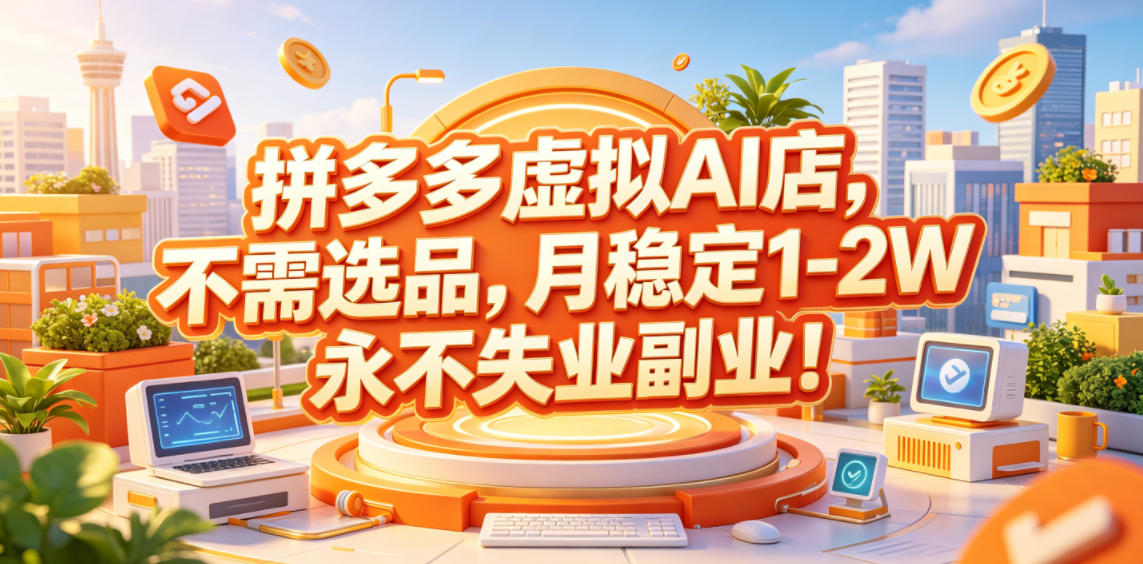 拼多多虚拟AI店，不需选品，月稳定1-2W，永不失业副业！【揭秘】-超级会员网