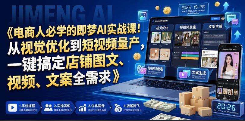 电商人必学的即梦AI实战课！从视觉优化到短视频量产，一键搞定店铺图文、视频、文案全需求-超级会员网