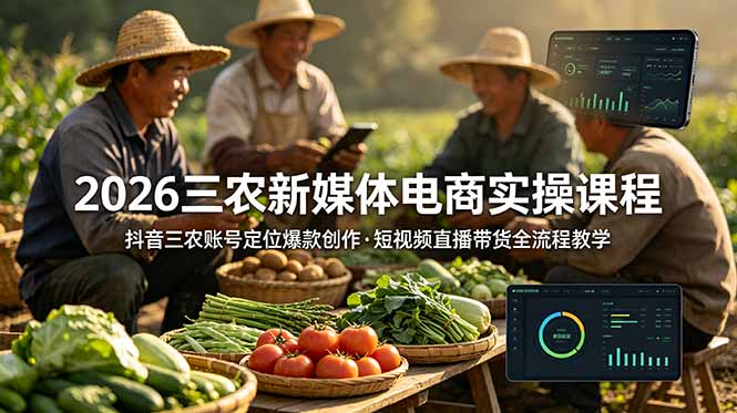2026三农新媒体电商实操课程：抖音三农账号定位爆款创作，短视频直播带货全流程教学-超级会员网