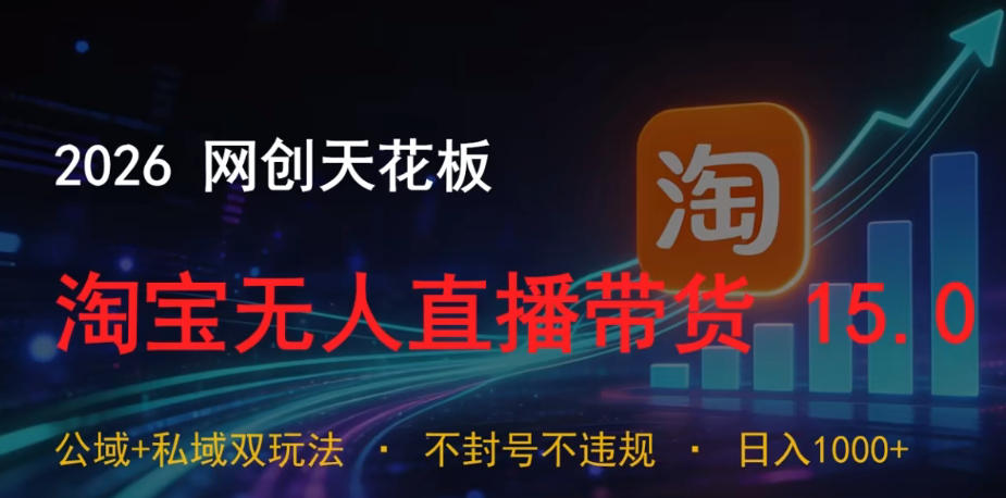 2026网创天花板，淘宝无人直播带货15.0，公域+私域双玩法，日入1k+，不违规不封号【揭秘】-超级会员网