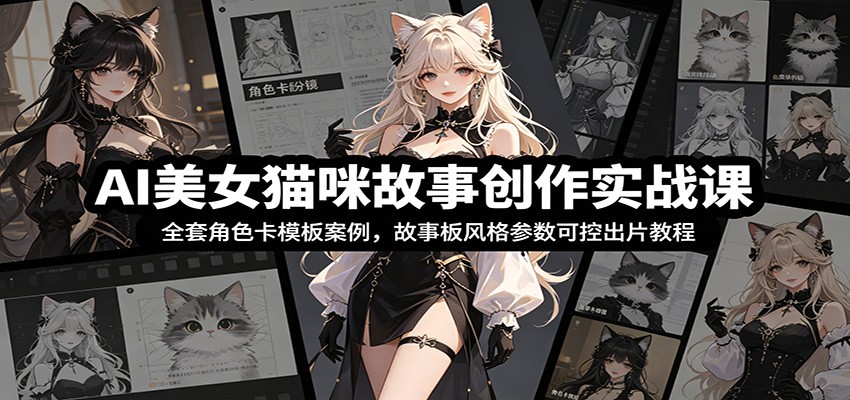 AI美女猫咪故事创作实战课：全套角色卡模板案例，故事板风格参数可控出片教程-超级会员网