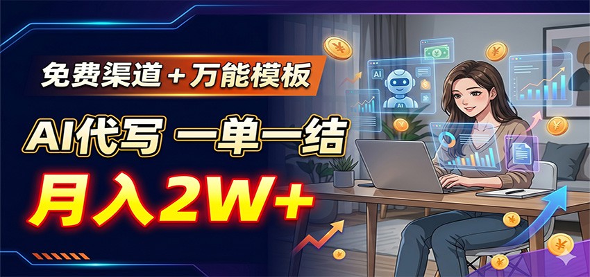 免费渠道+万能模板，AI代写一单一结，月入2W+-超级会员网