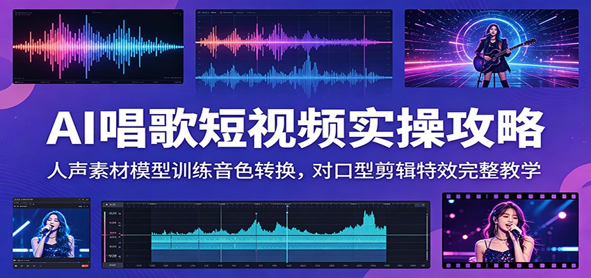 AI唱歌短视频实操攻略：人声素材模型训练音色转换，对口型剪辑特效完整教学-超级会员网