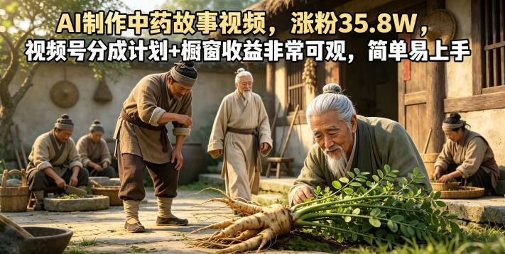 AI制作中药故事视频，涨粉35.8W，视频号分成计划+橱窗收益非常可观，简单易上手-超级会员网