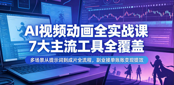 AI视频动画全实战课，7大主流工具全覆盖，多场景从提示词到成片全流程，副业接单账号变现提效-超级会员网