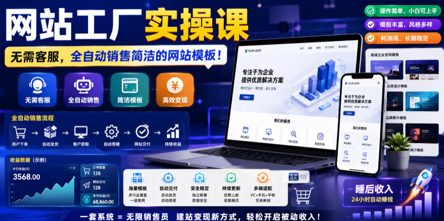 网站工厂实操课，无需客服，网站模板自动赚钱！【原创双语字幕】-超级会员网
