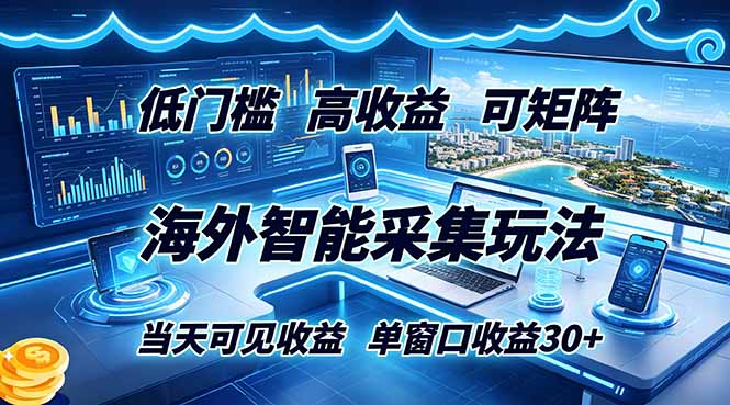 海外智能采集玩法,低门槛高单价可矩阵,当天可见收益,单窗口30+-超级会员网