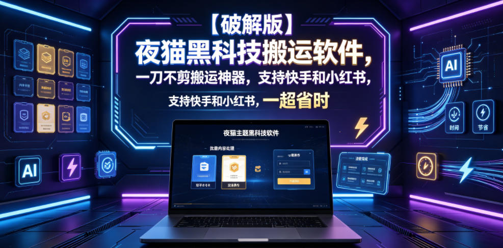 【破解版】夜猫黑科技搬运软件，一刀不剪搬运神器，支持快手和小红书，一键搬运超省时！-超级会员网