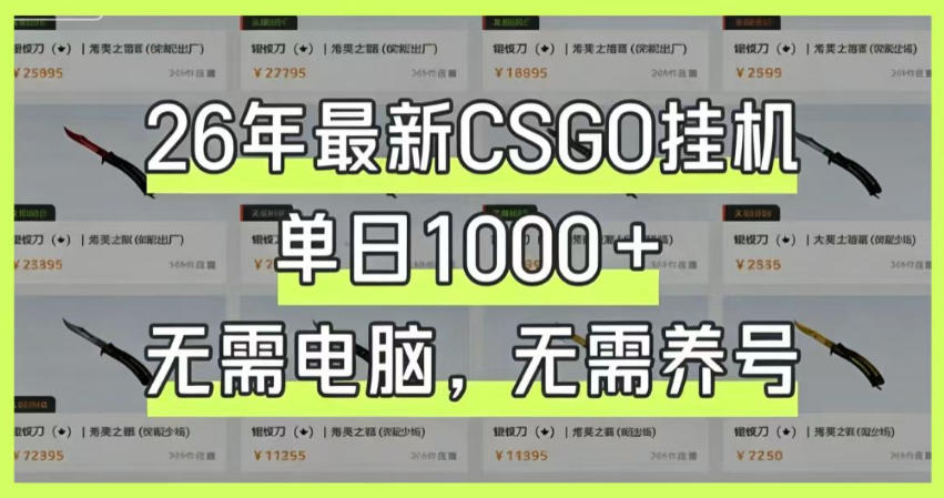26年最新CSGO挂G系统，单日1000+，无需电脑，无需养号，0基础可上手【揭秘】-超级会员网
