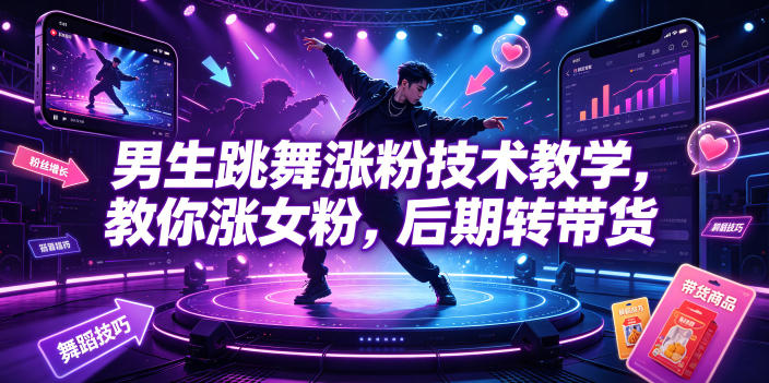 男生跳舞涨粉技术教学，教你涨女粉，后期转带货-超级会员网