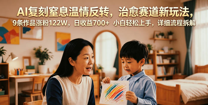 AI复刻窒息温情反转，治愈赛道新玩法，9条作品涨粉122W，日收益700+ 小白轻松上手，详细流程拆解-超级会员网