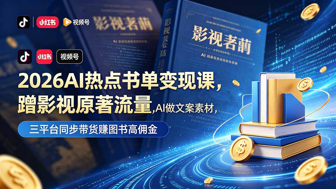 2026AI热点书单变现课，蹭影视原著流量，AI做文案素材，三平台同步带货赚图书高佣金-超级会员网