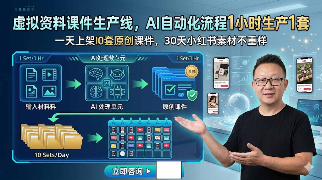 虚拟资料课件生产线，AI自动化流程1小时生产1套，一天上架10套原创课件，30天小红书素材不重样-超级会员网
