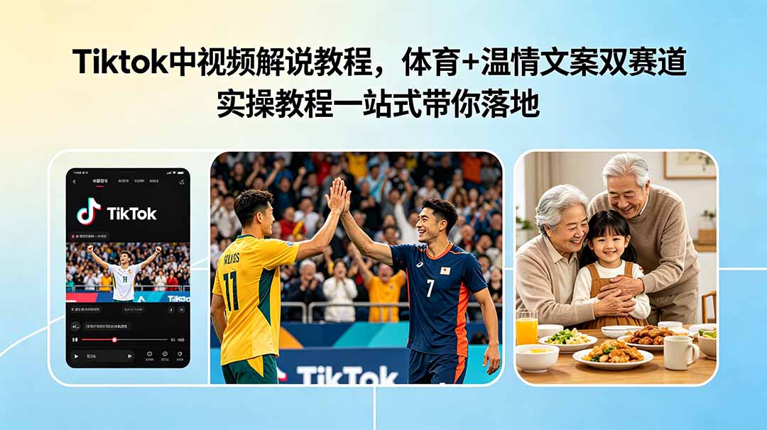 Tiktok中视频解说教程，体育+温情文案双赛道实操教程一站式带你落地-超级会员网