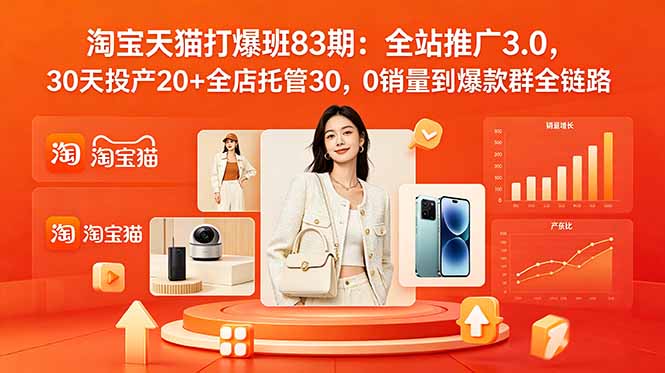 2026淘宝天猫打爆班83期：全站推广3.0，30天投产20+全店托管30，0销量到爆款群全链路-超级会员网