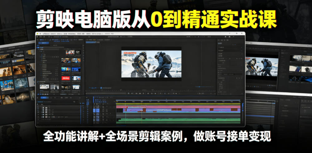 剪映电脑版从0到精通实战课，全功能讲解+全场景剪辑案例，做账号接单变现-超级会员网
