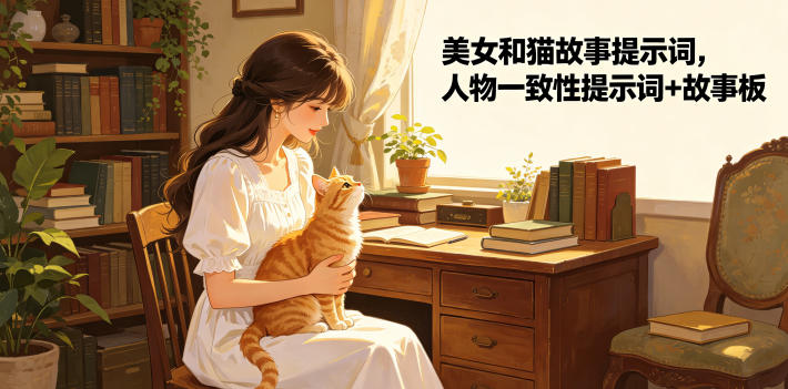 美女和猫故事提示词，人物一致性提示词+故事板-超级会员网