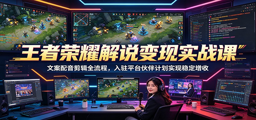 王者荣耀解说变现实战课：文案配音剪辑全流程，入驻平台伙伴计划实现稳定增收-超级会员网