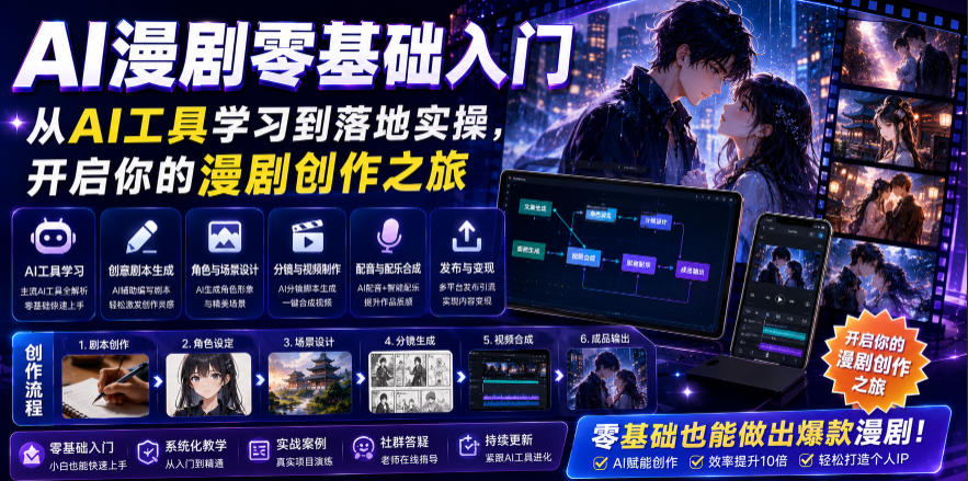 AI漫剧零基础入门，从AI工具学习到落地实操，开启你的漫剧创作之旅-超级会员网
