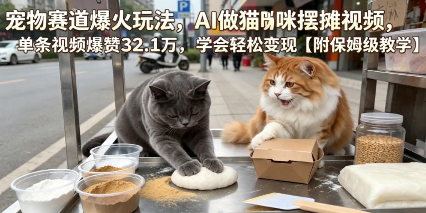 宠物赛道爆火玩法，AI做猫咪摆摊视频，单条视频爆赞32.1万，学会轻松变现【附保姆级教学】-超级会员网