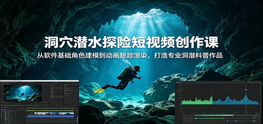 洞穴潜水探险短视频创作课：从软件基础角色建模到动画跟踪渲染，打造专业洞潜科普作品-超级会员网