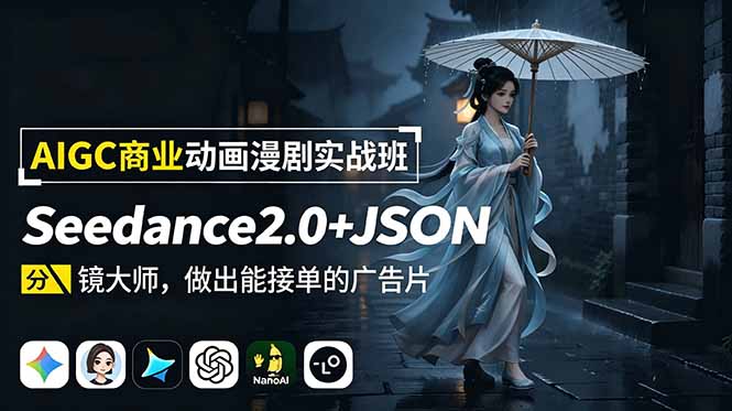 AIGC商业动画漫剧实战班：Seedance2.0+JSON分镜大师，做出能接单的广告片-超级会员网