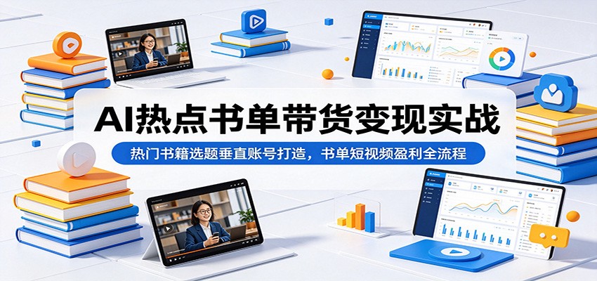 AI热点书单带货变现实战：热门书籍选题垂直账号打造，书单短视频盈利全流程-超级会员网