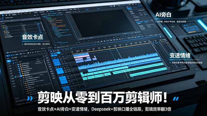 剪映从零到百万剪辑师！音效卡点+AI旁白+变速情绪，Deepseek+剪映口播全链路，剪辑效率翻3倍-超级会员网