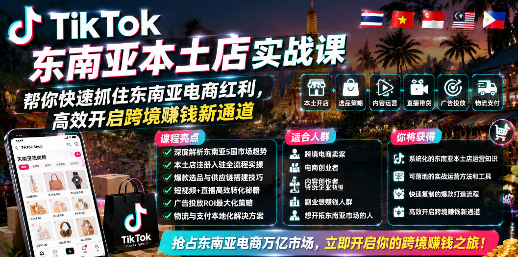 TikTok东南亚本土店实战课，帮你快速抓住东南亚电商红利，高效开启跨境賺钱新通道-超级会员网
