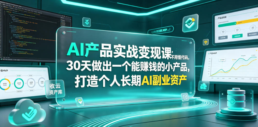 AI产品实战变现课，不用懂代码，30天做出一个能賺钱的小产品，打造个人长期AI副业资产-超级会员网