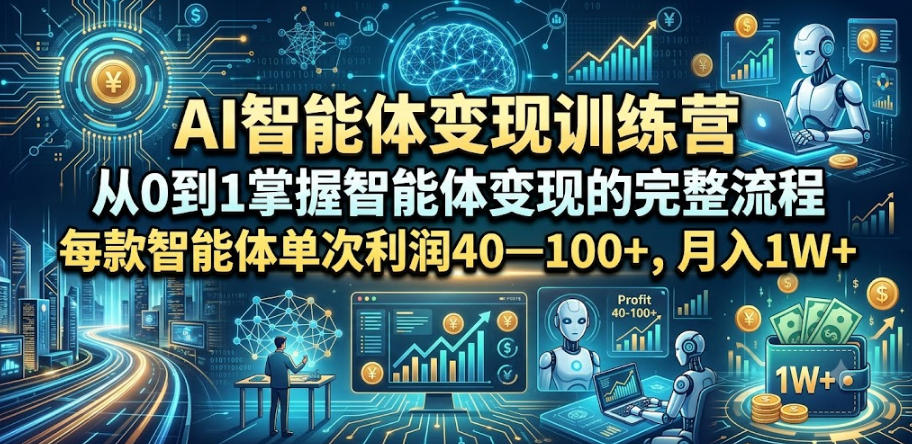 AI智能体变现训练营，从0到1掌握智能体变现的完整流程，每款智能体单次利润40—100+，月入1W+-超级会员网