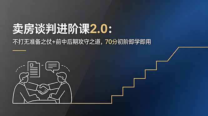 卖房谈判进阶课2.0：不打无准备之仗+前中后期攻守之道，70分初阶即学即用-超级会员网