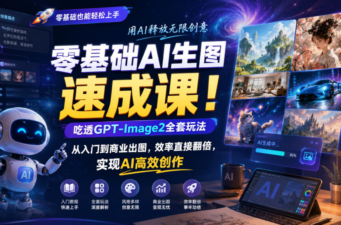 零基础AI生图速成课！吃透GPT-Image2全套玩法，从入门到商业出图，效率直接翻倍，实现AI高效创作-超级会员网