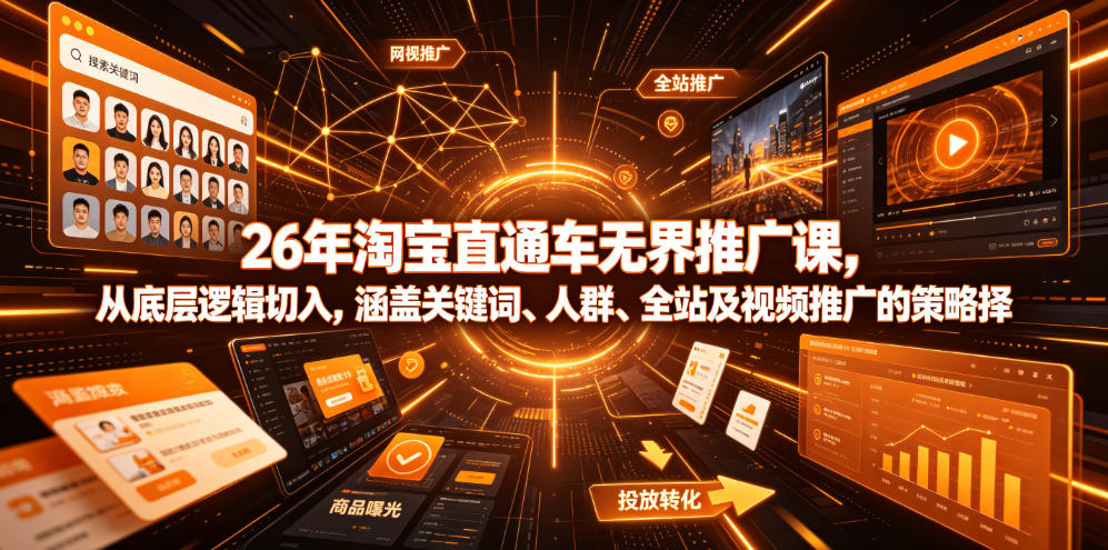 26年淘宝直通车无界推广课，从底层逻辑切入，涵盖关键词、人群、全站及视频推广的策略选择-超级会员网