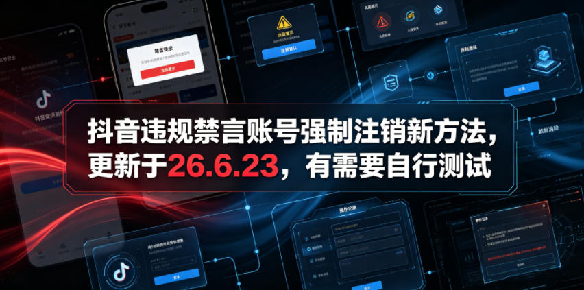 抖音违规禁言账号强制注销新方法，更新于26.6.23，有需要自行测试-超级会员网