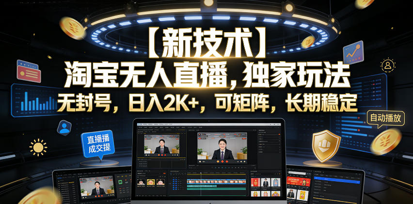 【新技术】淘宝无人直播，独家玩法，无封号，日入2K+，可矩阵，长期稳定【揭秘】-超级会员网