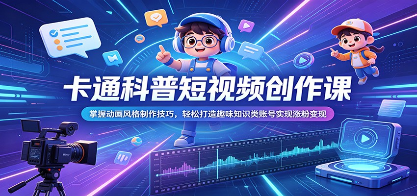 卡通科普短视频创作课:掌握动画风格制作技巧,轻松打造趣味知识类账号实现涨粉变现-超级会员网