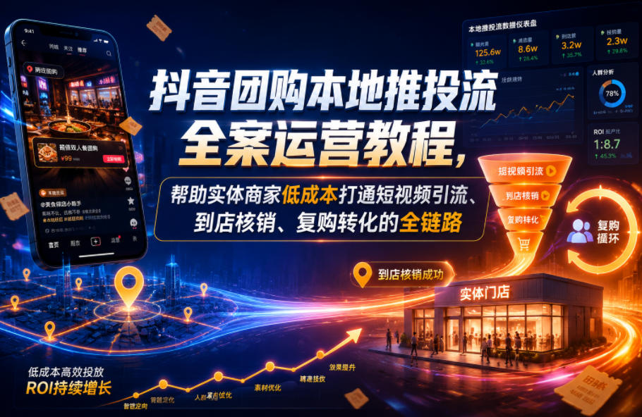 抖音团购本地推投流全案运营教程，帮助实体商家低成本打通短视频引流、到店核销、复购转化的全链路-超级会员网