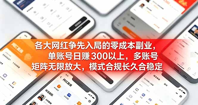 各大网红争先入局的零成本副业，单账号日赚 300 以上，多号矩阵可放大，模式合规长久稳定！-超级会员网
