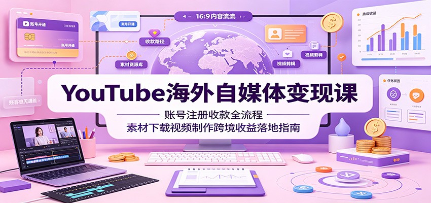YouTube海外自媒体变现课：账号注册收款全流程，素材下载视频制作跨境收益落地指南-超级会员网