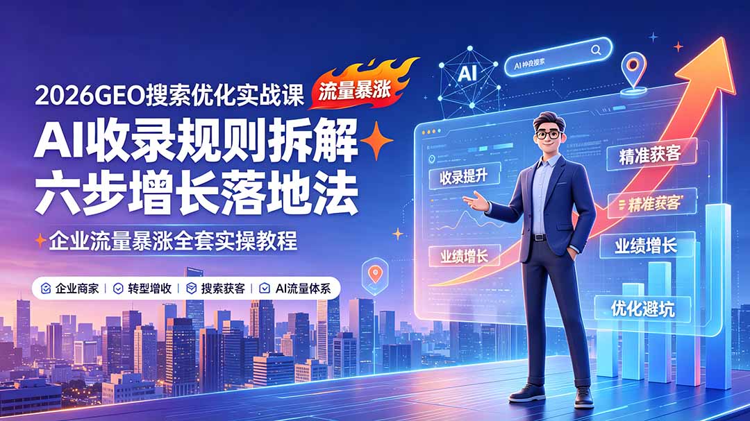 2026GEO搜索优化实战课：AI收录规则拆解｜六步增长落地法｜企业流量暴涨全套实操教程-超级会员网