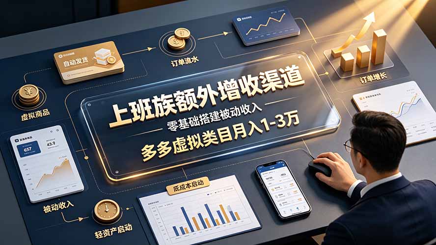 上班族额外增收渠道，零基础搭建被动收入，多多虚拟类目月入 1-3 万-超级会员网