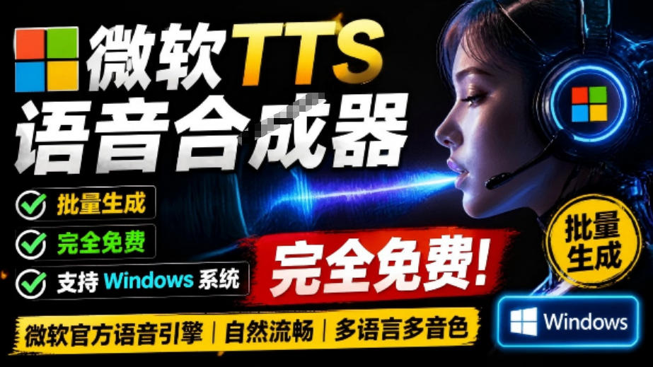 微软TTS免费语音配音生成器，完全免费，支持多语音、多音色选择，Windows系统专用TTS语音合成器-超级会员网