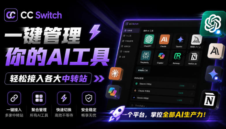 一键给Chatgpt、Codex、Claude接入地第三方中转站，CC Switch统一管理你的AI编程工具工作流-超级会员网
