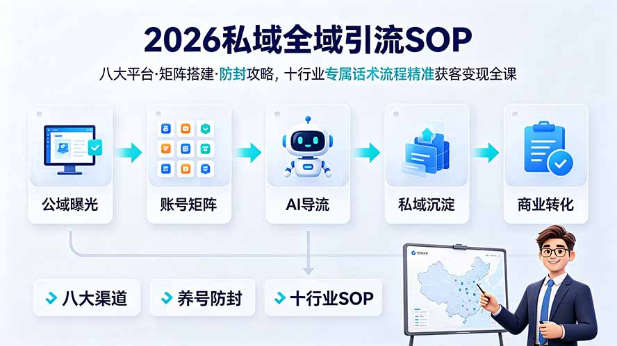 2026私域全域引流SOP｜八大平台·矩阵搭建·防封攻略，十行业专属话术流程精准获客变现全课-超级会员网
