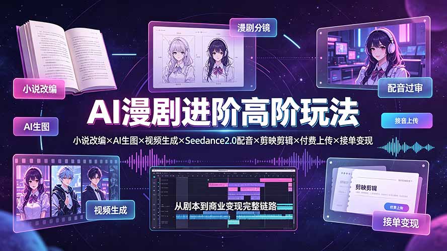 AI漫剧进阶高阶玩法：小说改编×AI生图×视频生成×Seedance2.0配音×剪映剪辑×付费上传×接单变现-超级会员网
